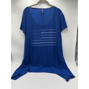 Bleecker & McDougal Womens 3X Blue American Flag Sequin Sharkbite Tunic Top